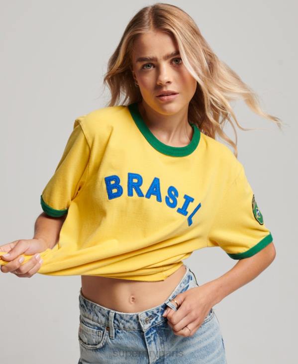 Superdry femmes ringspun football brésil matchday t-shirt D64Z2828 vêtements jaune