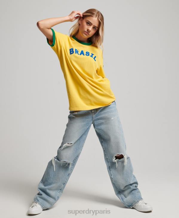 Superdry femmes ringspun football brésil matchday t-shirt D64Z2828 vêtements jaune