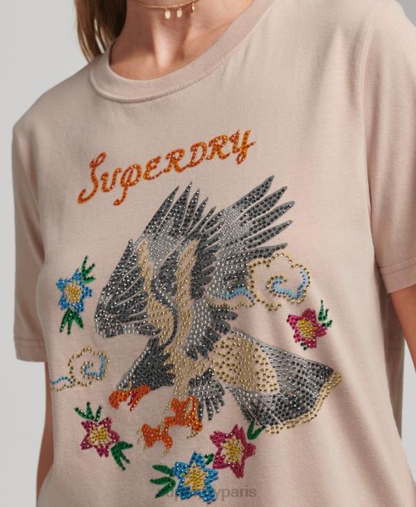 Superdry femmes suika t-shirt graphique D64Z2624 vêtements rose