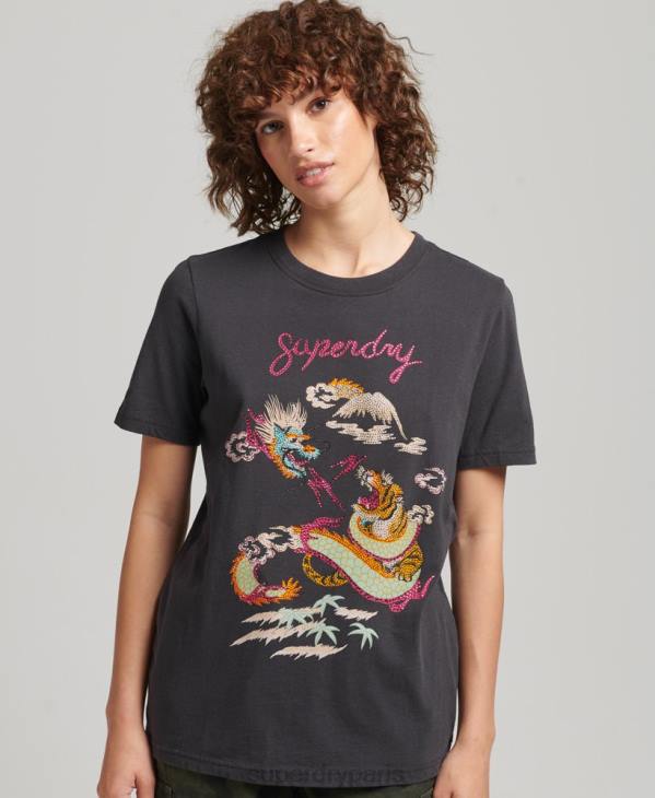 Superdry femmes suika t-shirt graphique D64Z2644 vêtements noir