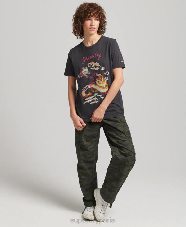 Superdry femmes suika t-shirt graphique D64Z2644 vêtements noir