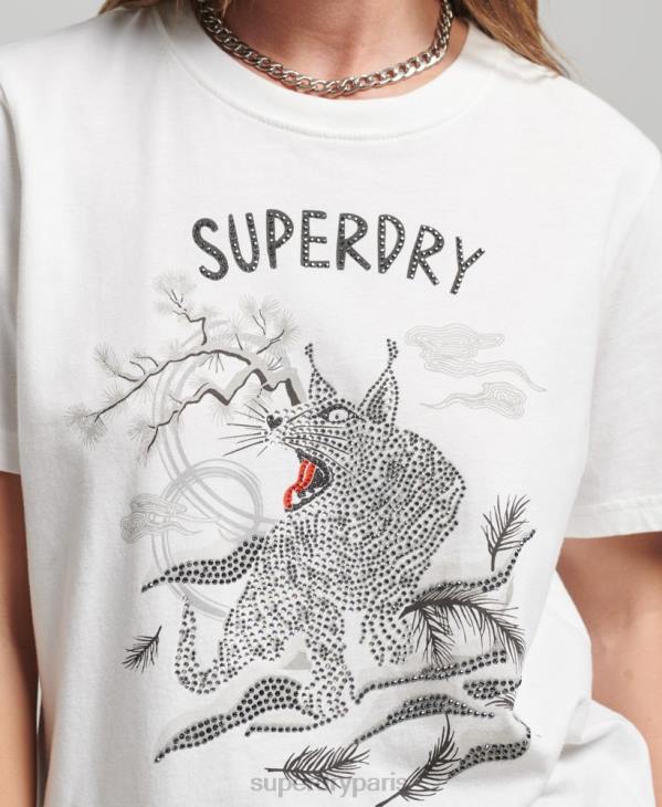 Superdry femmes suika t-shirt graphique D64Z2732 vêtements crème