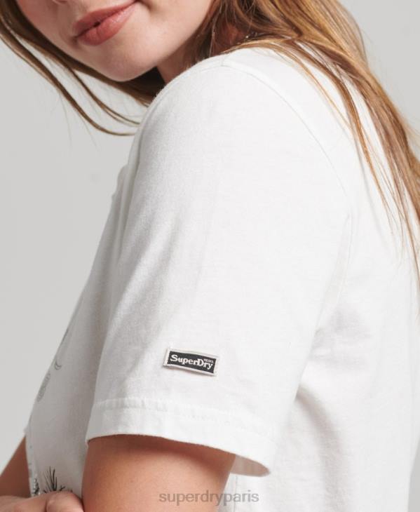 Superdry femmes suika t-shirt graphique D64Z2732 vêtements crème