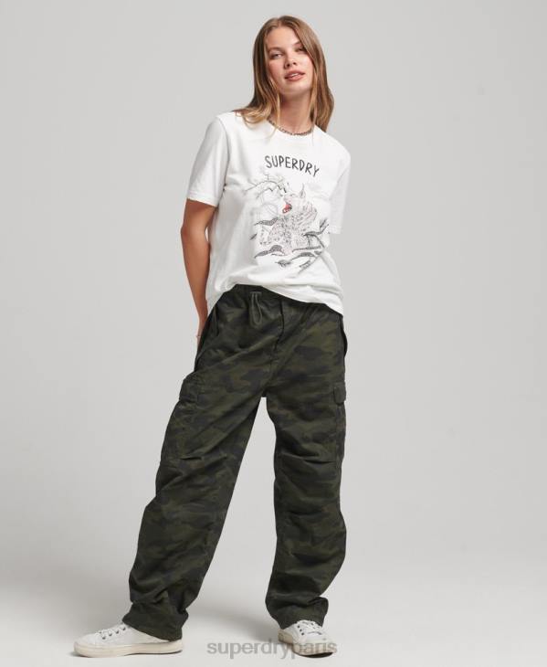 Superdry femmes suika t-shirt graphique D64Z2732 vêtements crème