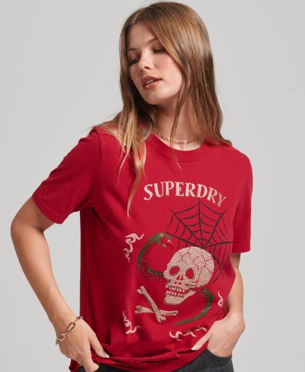 Superdry femmes suika t-shirt graphique D64Z2798 vêtements rouge