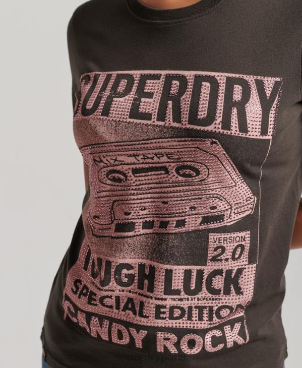 Superdry femmes t-shirt affiche lo-fi D64Z2658 vêtements gris foncé