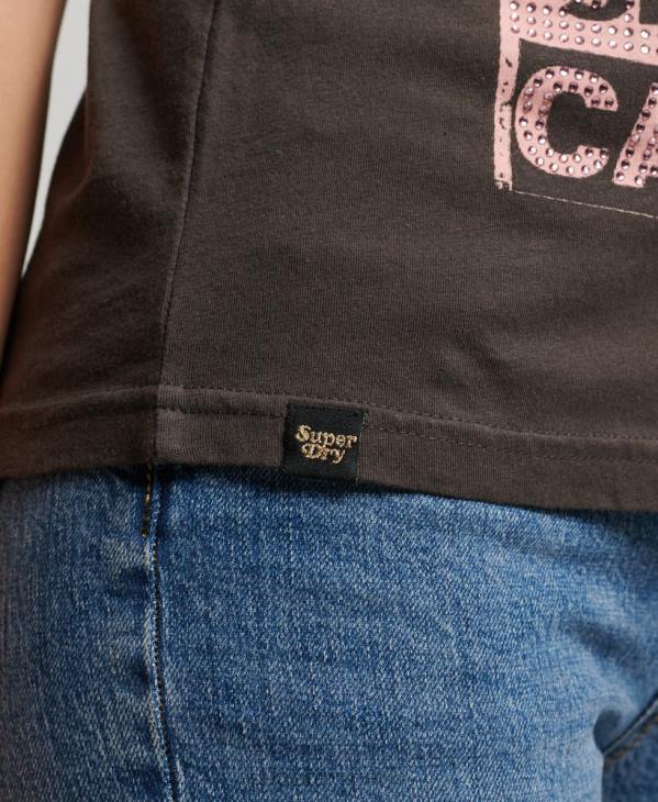 Superdry femmes t-shirt affiche lo-fi D64Z2658 vêtements gris foncé