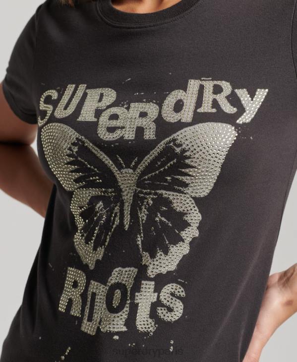 Superdry femmes t-shirt affiche lo-fi D64Z2665 vêtements gris foncé