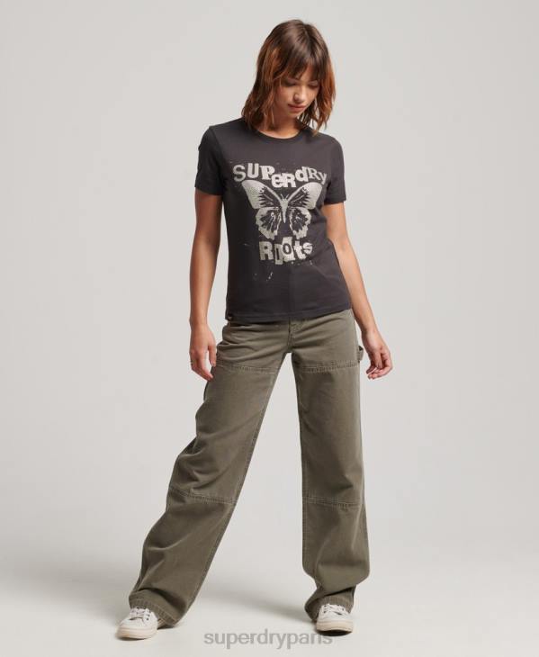 Superdry femmes t-shirt affiche lo-fi D64Z2665 vêtements gris foncé