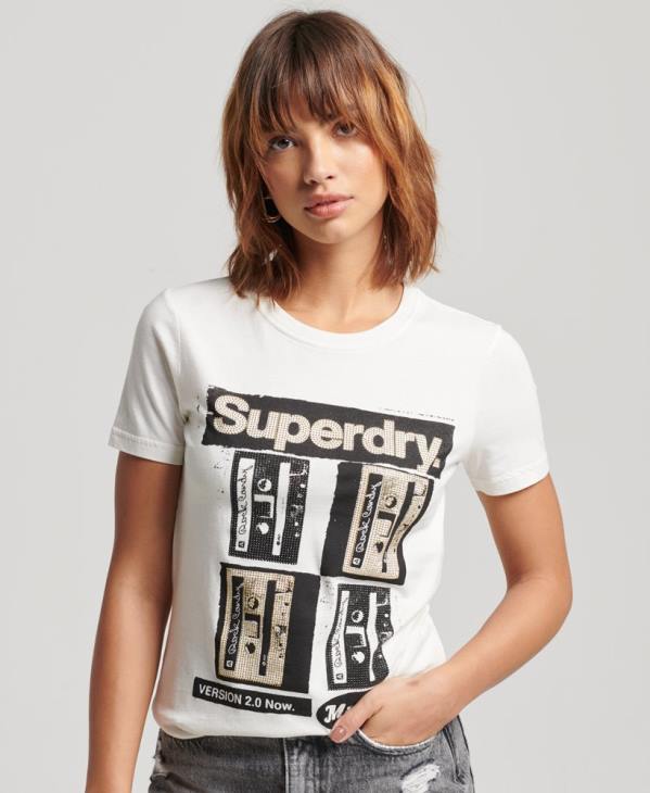 Superdry femmes t-shirt affiche lo-fi D64Z2688 vêtements crème