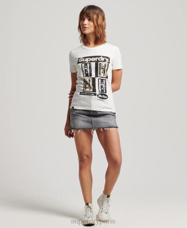 Superdry femmes t-shirt affiche lo-fi D64Z2688 vêtements crème