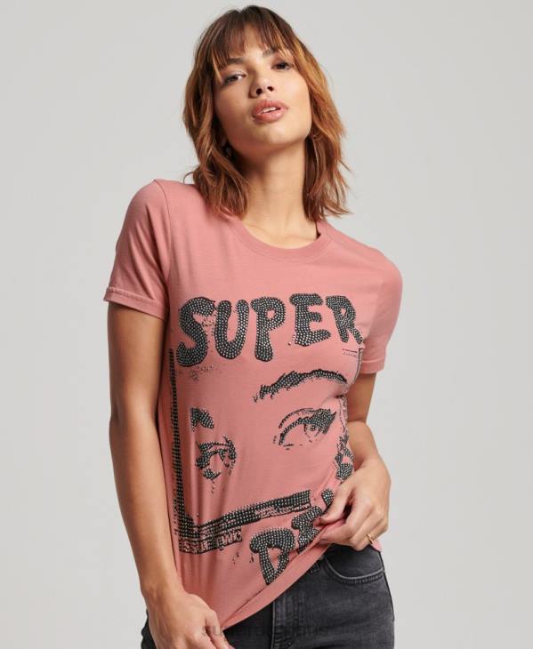 Superdry femmes t-shirt affiche lo-fi D64Z2698 vêtements rose