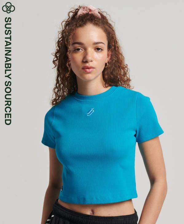 Superdry femmes t-shirt ajusté essentiel en coton biologique D64Z2765 vêtements bleu