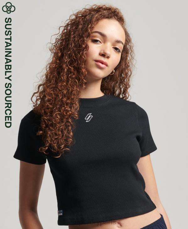 Superdry femmes t-shirt ajusté essentiel en coton biologique D64Z6222 vêtements noir