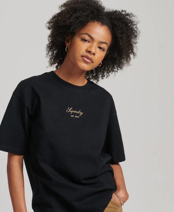 Superdry femmes t-shirt ample à broderies D64Z6265 vêtements noir