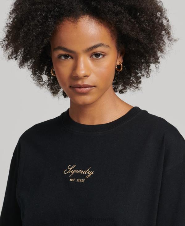 Superdry femmes t-shirt ample à broderies D64Z6265 vêtements noir