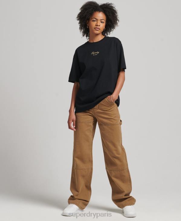 Superdry femmes t-shirt ample à broderies D64Z6265 vêtements noir