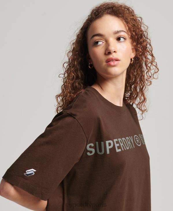 Superdry femmes t-shirt ample à code linéaire D64Z6564 vêtements brun