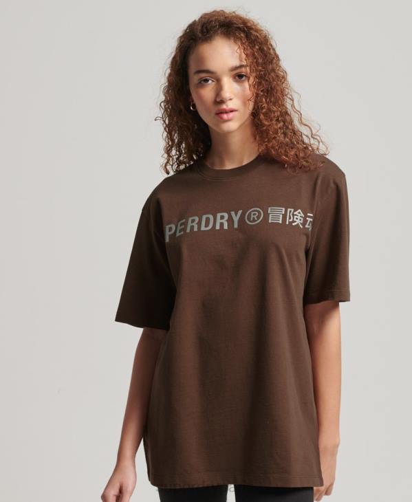 Superdry femmes t-shirt ample à code linéaire D64Z6564 vêtements brun