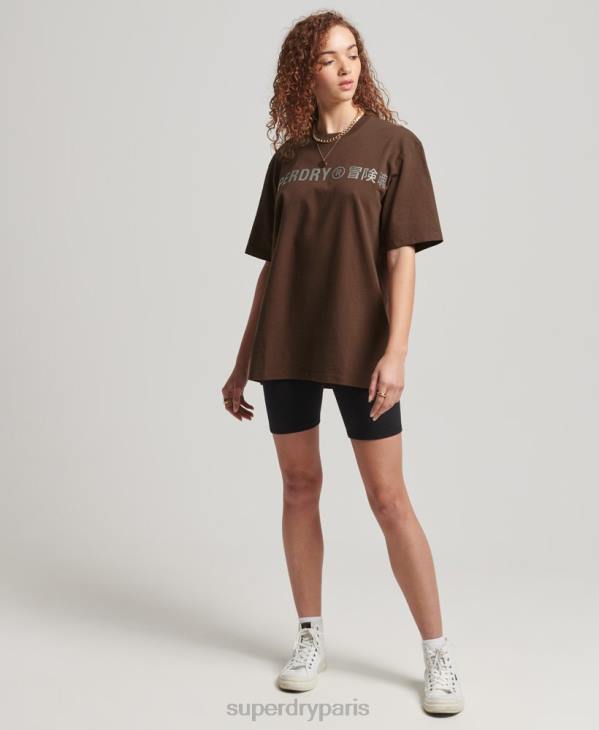 Superdry femmes t-shirt ample à code linéaire D64Z6564 vêtements brun