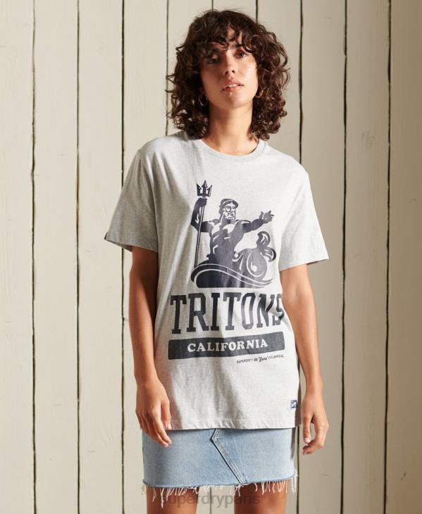 Superdry femmes t-shirt ample à coupe collégiale D64Z6262 vêtements gris