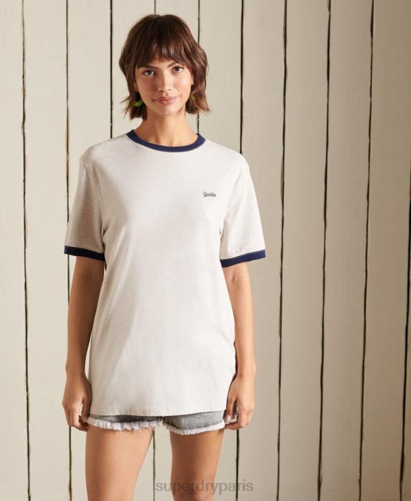 Superdry femmes t-shirt ample à logo vintage en coton bio D64Z6756 vêtements crème