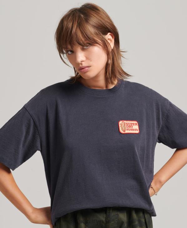 Superdry femmes t-shirt ample à patch logo 90s D64Z2836 vêtements marine