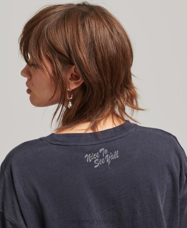 Superdry femmes t-shirt ample à patch logo 90s D64Z2836 vêtements marine