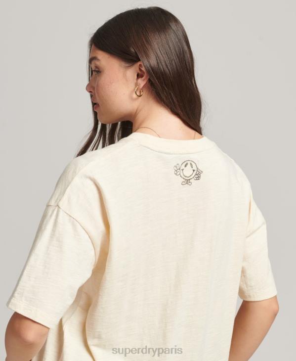 Superdry femmes t-shirt ample à patch logo 90s D64Z6230 vêtements crème