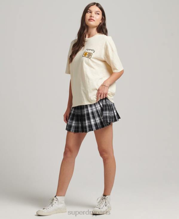 Superdry femmes t-shirt ample à patch logo 90s D64Z6230 vêtements crème