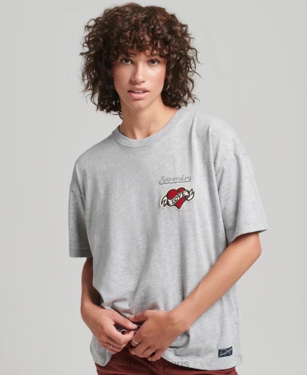 Superdry femmes t-shirt ample à patch logo 90s D64Z6247 vêtements gris