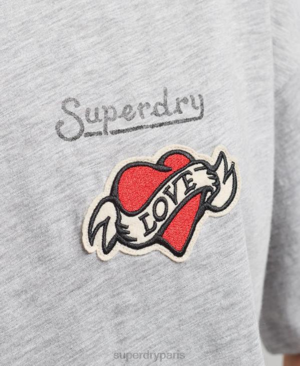 Superdry femmes t-shirt ample à patch logo 90s D64Z6247 vêtements gris
