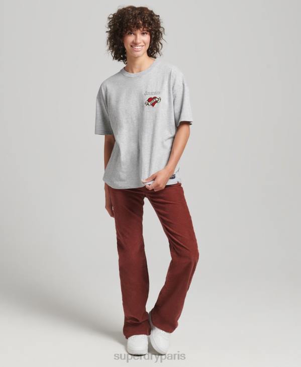 Superdry femmes t-shirt ample à patch logo 90s D64Z6247 vêtements gris