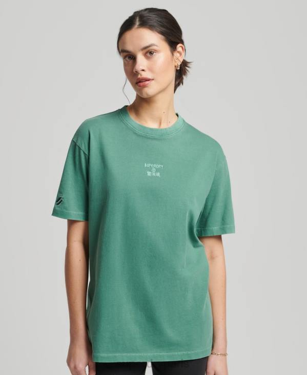 Superdry femmes t-shirt ample teint en pièce avec logo code core D64Z6293 vêtements vert
