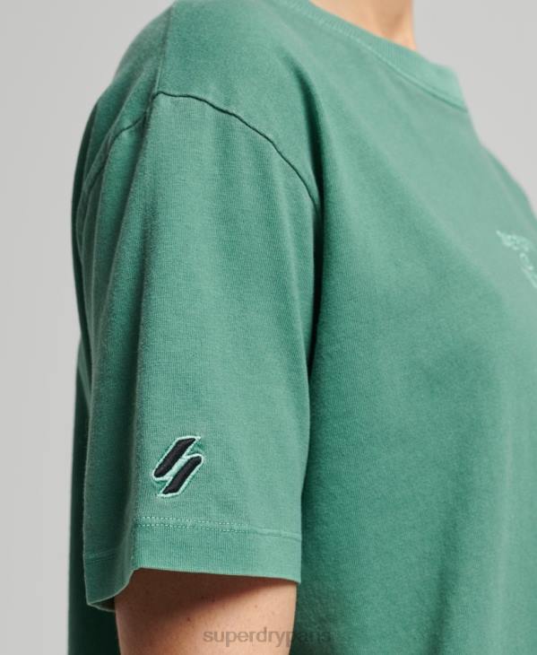 Superdry femmes t-shirt ample teint en pièce avec logo code core D64Z6293 vêtements vert