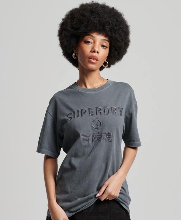 Superdry femmes t-shirt ample teint en pièce à logo code D64Z2762 vêtements noir