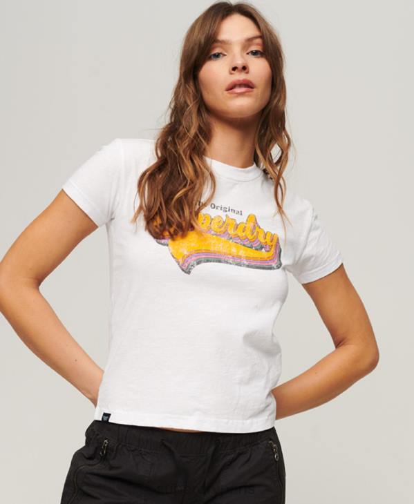 Superdry femmes t-shirt arc-en-ciel des années 90 D64Z2102 vêtements blanc