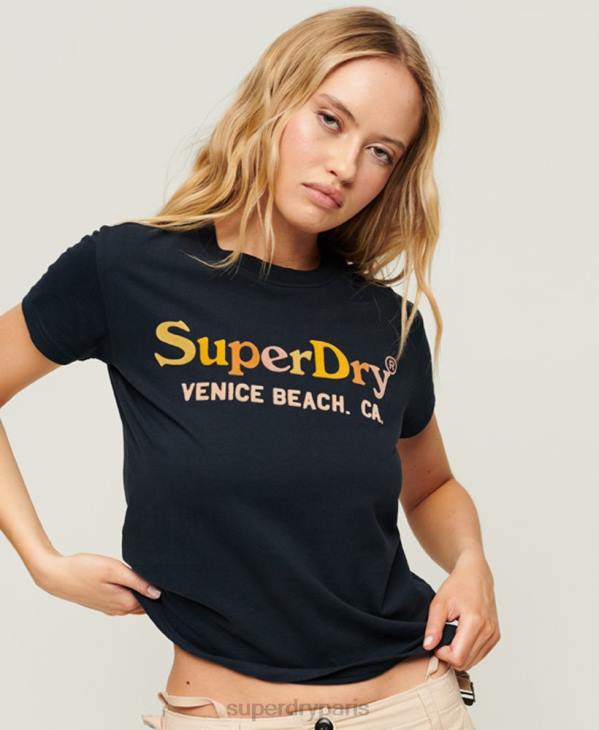 Superdry femmes t-shirt arc-en-ciel des années 90 D64Z2220 vêtements marine