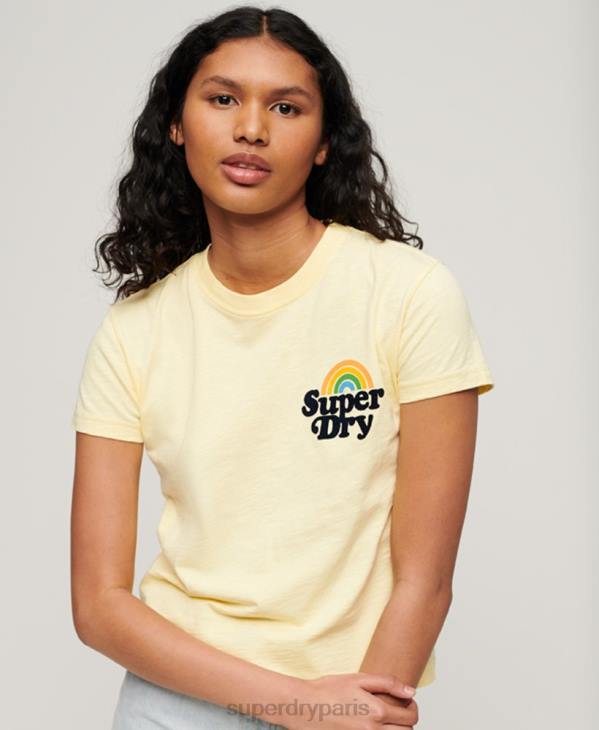 Superdry femmes t-shirt arc-en-ciel des années 90 D64Z2637 vêtements jaune