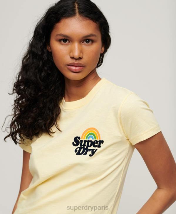 Superdry femmes t-shirt arc-en-ciel des années 90 D64Z2637 vêtements jaune
