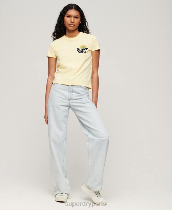 Superdry femmes t-shirt arc-en-ciel des années 90 D64Z2637 vêtements jaune