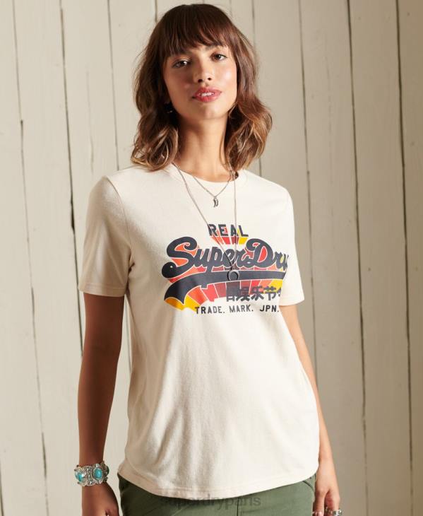 Superdry femmes t-shirt arc-en-ciel à logo vintage D64Z2822 vêtements crème