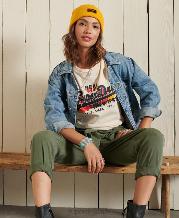 Superdry femmes t-shirt arc-en-ciel à logo vintage D64Z2822 vêtements crème