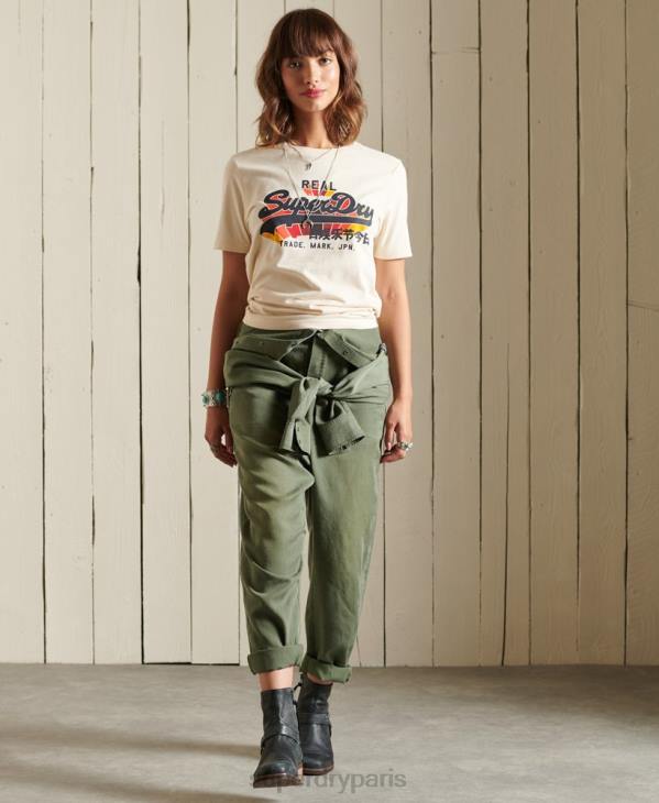 Superdry femmes t-shirt arc-en-ciel à logo vintage D64Z2822 vêtements crème