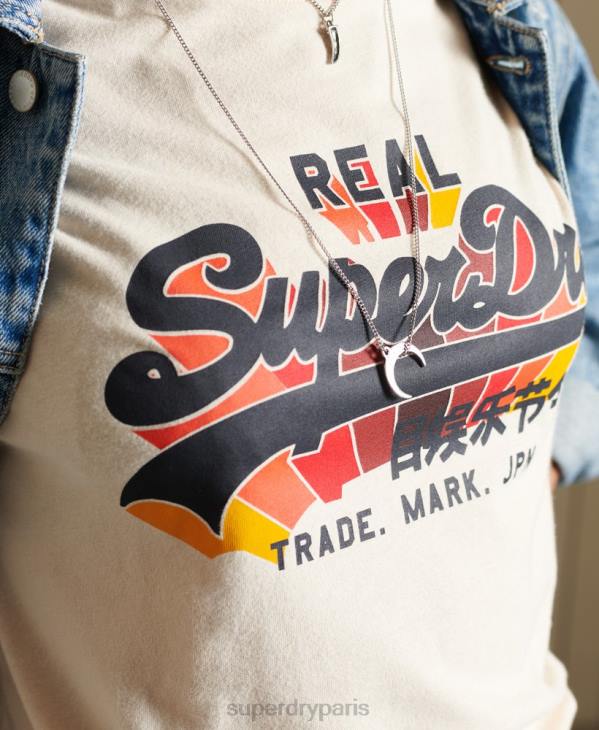 Superdry femmes t-shirt arc-en-ciel à logo vintage D64Z2822 vêtements crème