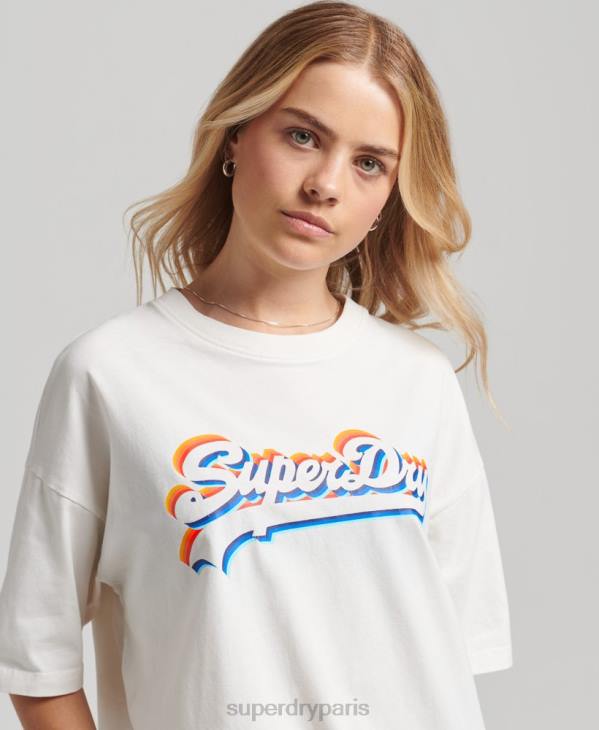 Superdry femmes t-shirt arc-en-ciel à logo vintage D64Z6226 vêtements blanc
