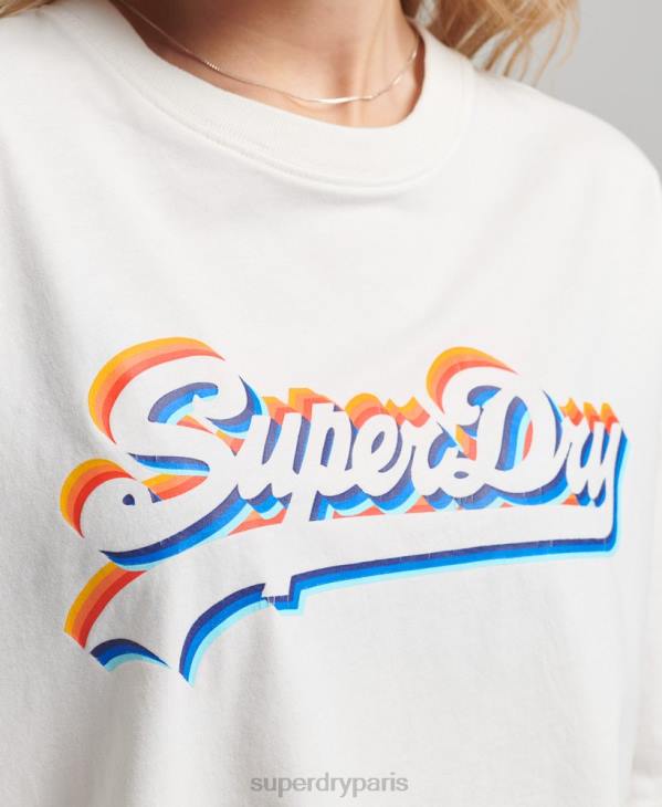 Superdry femmes t-shirt arc-en-ciel à logo vintage D64Z6226 vêtements blanc