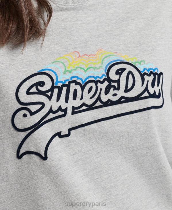 Superdry femmes t-shirt arc-en-ciel à logo vintage D64Z6261 vêtements gris