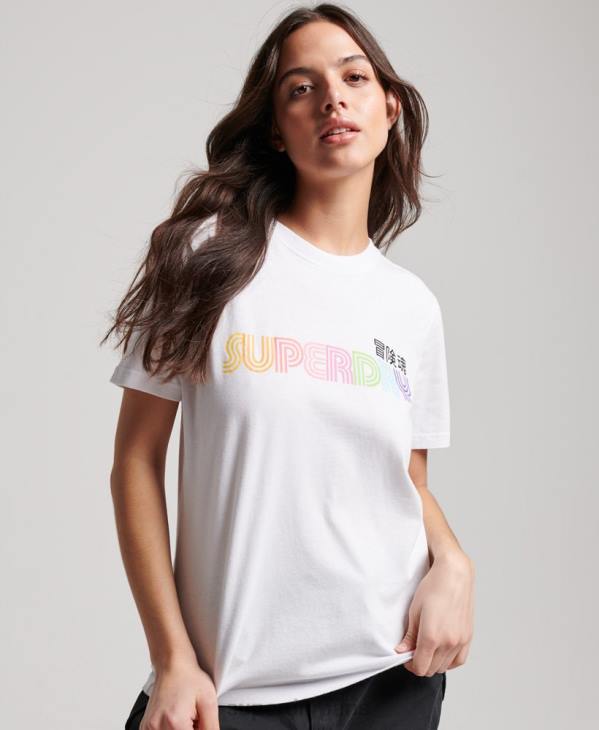 Superdry femmes t-shirt arc-en-ciel rétro vintage D64Z2662 vêtements blanc