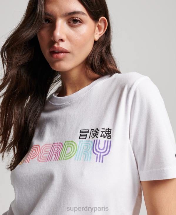 Superdry femmes t-shirt arc-en-ciel rétro vintage D64Z2662 vêtements blanc